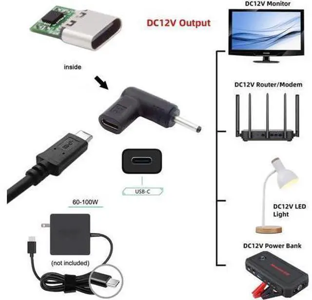 Alt view image 3 of 6 - USB 3.1 Type C USB-C Female to DC 12V 3.0x1.1mm Plug Adapter PD Emulator Trigger 90 Degree Angled