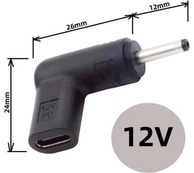 Alt view image 6 of 6 - USB 3.1 Type C USB-C Female to DC 12V 3.0x1.1mm Plug Adapter PD Emulator Trigger 90 Degree Angled