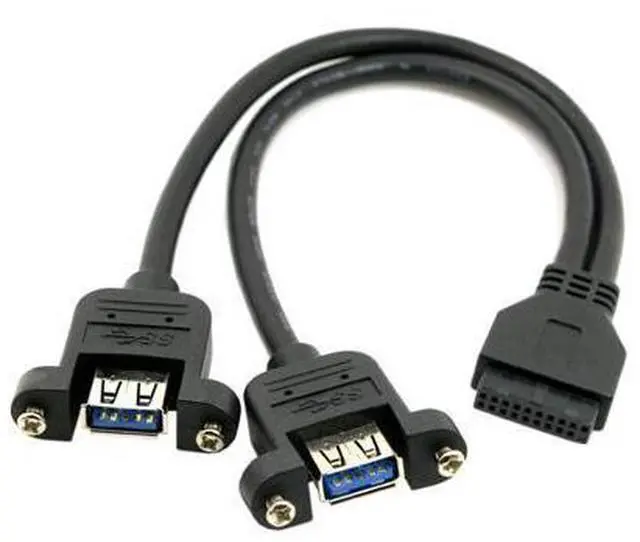 Main image of 2 Ports USB 3.0 Female to Motherboard 20Pin Male Cable for Front Panel Screw Mount Type 30cm