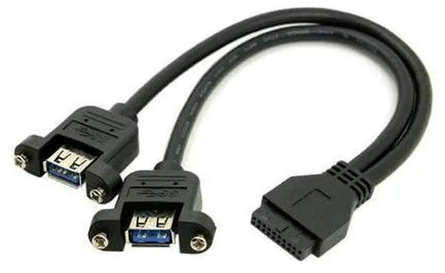Alt view image 4 of 6 - 2 Ports USB 3.0 Female to Motherboard 20Pin Male Cable for Front Panel Screw Mount Type 30cm
