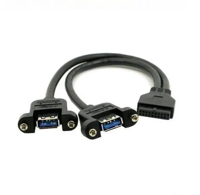 Alt view image 6 of 6 - 2 Ports USB 3.0 Female to Motherboard 20Pin Male Cable for Front Panel Screw Mount Type 30cm