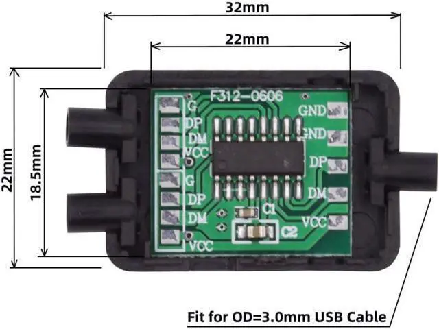 Alt view image 2 of 7 - PCBA for USB2.0 Ports HUB USB 1 to 2 Splitter with SR Cover for DIY OEM Parts & 3.0mm Cable