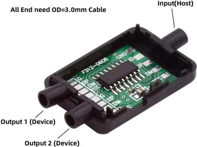 Alt view image 5 of 7 - PCBA for USB2.0 Ports HUB USB 1 to 2 Splitter with SR Cover for DIY OEM Parts & 3.0mm Cable