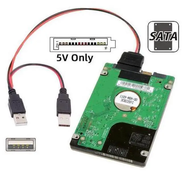 Alt view image 5 of 7 - DC 5V Dual USB to SATA 15Pin Power Cable for 2.5 inch SATA HDD SSD Disk Driver 5V 2A Max