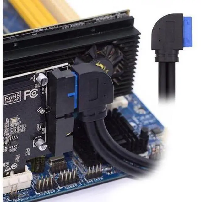 Alt view image 6 of 7 - 2 Ports USB 3.0 Female to Motherboard 20Pin Male Cable for Front Panel Screw Mount Type 30cm 90 Degree Right Angled