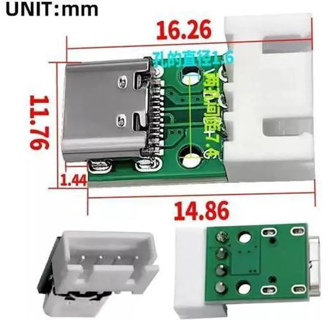 Alt view image 6 of 7 - 5 Pack USB C DIY Connector, Pitch 2.54mm 4Pin to USB 2.0 Type C Female Socket Port Repair Replacement Solder Adapter with Wafer Socket