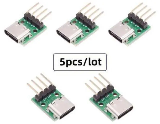 Alt view image 2 of 7 - 5 Pack USB C DIY Connector, Pitch 2.54mm 4Pin to USB 2.0 Type C Female Socket Port Repair Replacement Solder Adapter