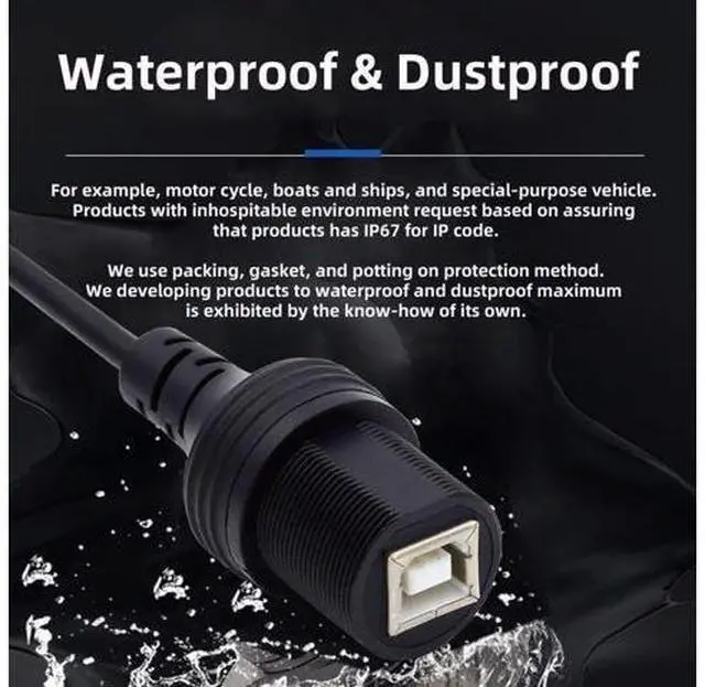 Alt view image 3 of 7 - USB 2.0 Type B Printer Scanner Flush Mount Male to Female Extension Cable for Car Dashboard Panel Mount Waterproof Dustproof