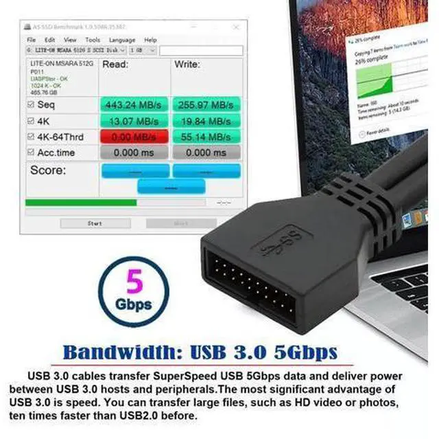 Alt view image 5 of 7 - Cord Left Angled Low Profile USB 3.0 20Pin 19Pin Male to Female Extension 5Gbps Cable 90 Degree for Motherboard