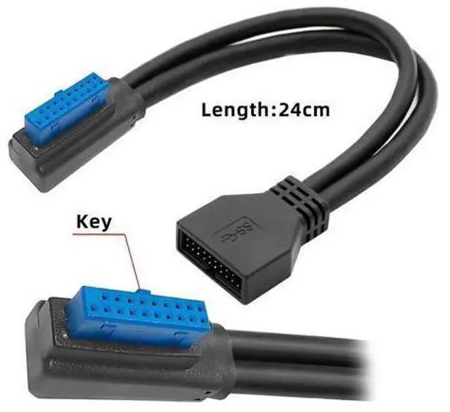 Alt view image 2 of 7 - Cord Right Angled Low Profile USB 3.0 20Pin 19Pin Male to Female Extension 5Gbps Cable 90 Degree for Motherboard