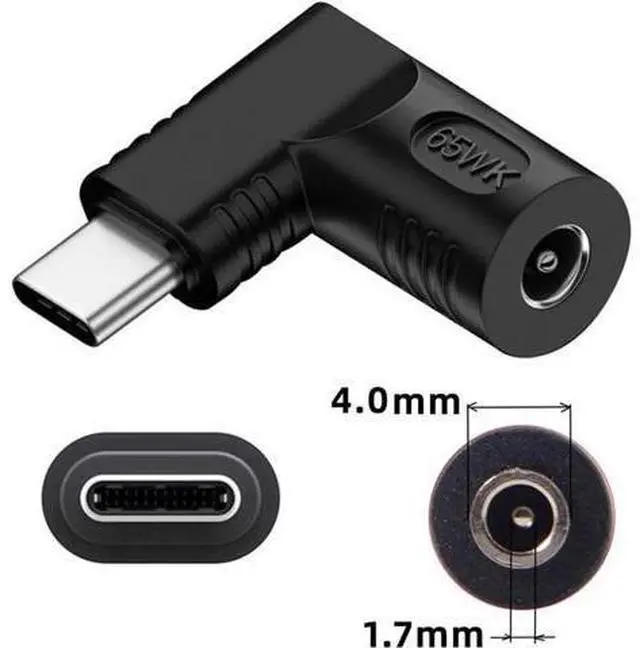 Alt view image 2 of 7 - DC Jack 4.0x1.7mm Input to USB-C Type-C Angled 90 Degree Power Plug Charge Adapter for Laptop Phone