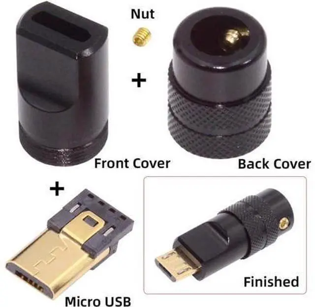 Main image of Micro USB2.0 5Pin Male Plug Connector Solder Type with Aluminum Alloy Shell Black Customization for 4.0mm~6.0mm Cable