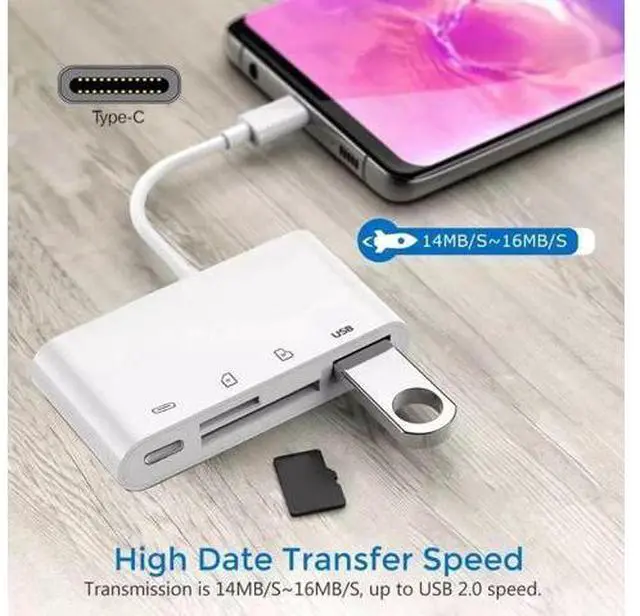 Alt view image 4 of 7 - 4 in 1 USB C to USB 2.0 TF Micro SD SDXC SDHC Card Reader Adapter 480Mbps Compatible with PD 27W for Laptop Tablet Phone