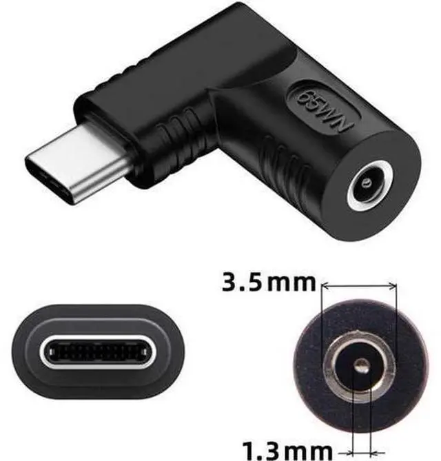 Alt view image 7 of 7 - DC Jack 3.5x1.35mm Input to USB-C Type-C Angled 90 Degree Power Plug Charge Adapter for Laptop Phone