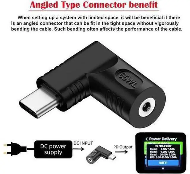 Alt view image 2 of 7 - DC Jack 4.0x1.3mm Input to USB-C Type-C Angled 90 Degree Power Plug Charge Adapter for Laptop Phone