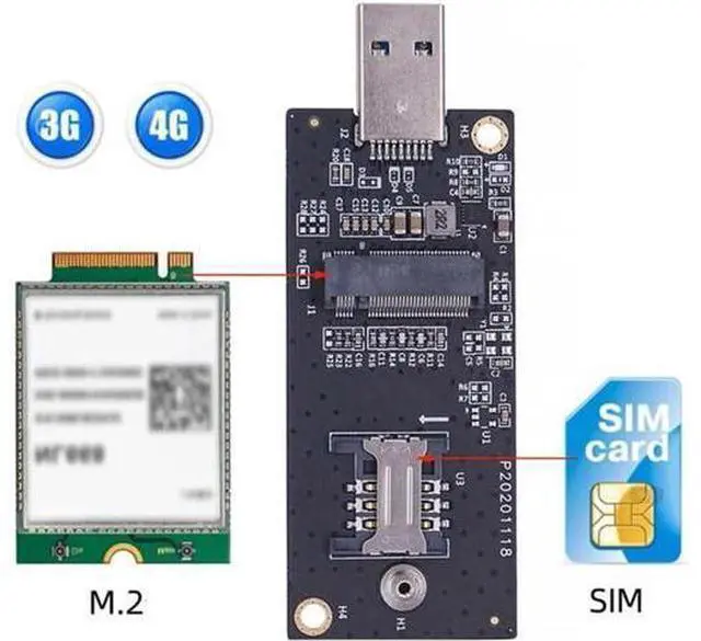Alt view image 2 of 7 - M.2 Key-B WWAN to USB 3.0 Adapter Riser Card w SIM Slot for 3G/4G/5G LTE Wireless Module Modem Card