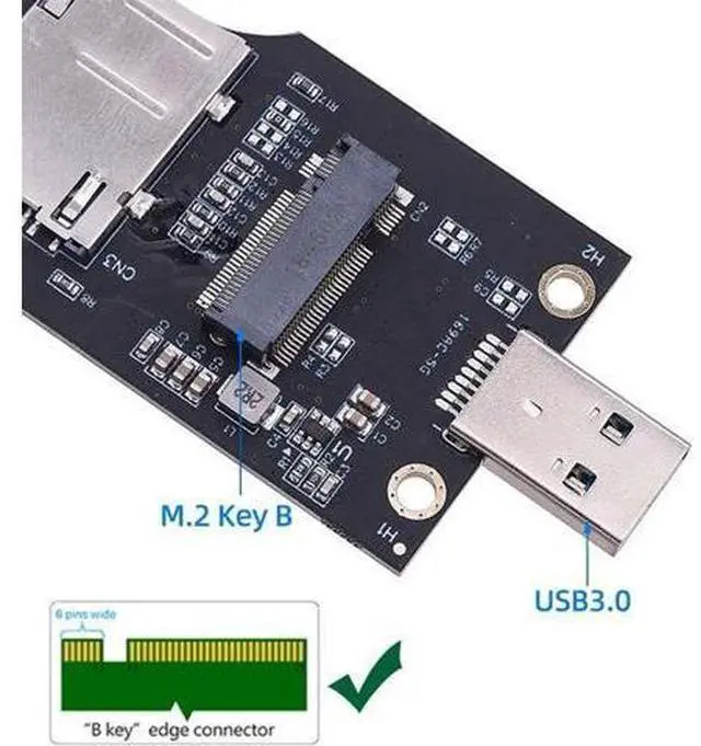 Alt view image 3 of 7 - M.2 Key-B WWAN to USB 3.0 Adapter Riser Card w SIM Slot for 3G/4G/5G LTE Wireless Module Modem Card