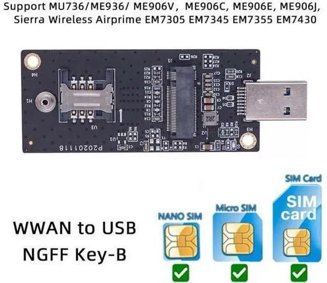 Alt view image 4 of 7 - M.2 Key-B WWAN to USB 3.0 Adapter Riser Card w SIM Slot for 3G/4G/5G LTE Wireless Module Modem Card