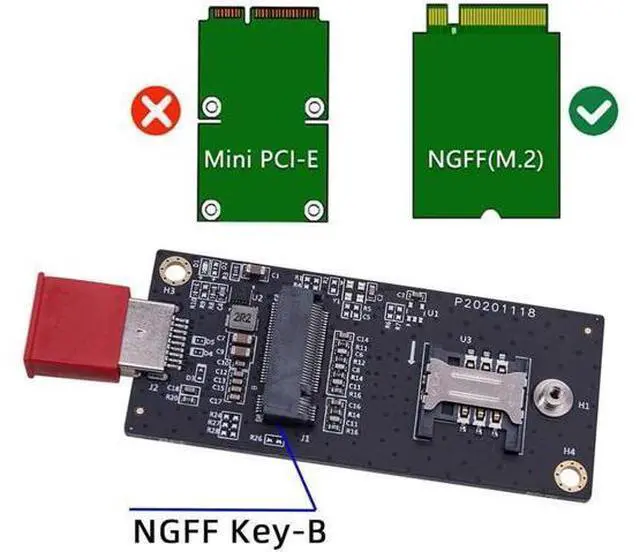 Alt view image 6 of 7 - M.2 Key-B WWAN to USB 3.0 Adapter Riser Card w SIM Slot for 3G/4G/5G LTE Wireless Module Modem Card