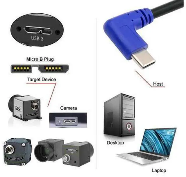 Alt view image 6 of 7 - Angled USB-C Type-C Host to Micro USB3.0 90 Degree Right Angled for Industrial Camera Storage Phone