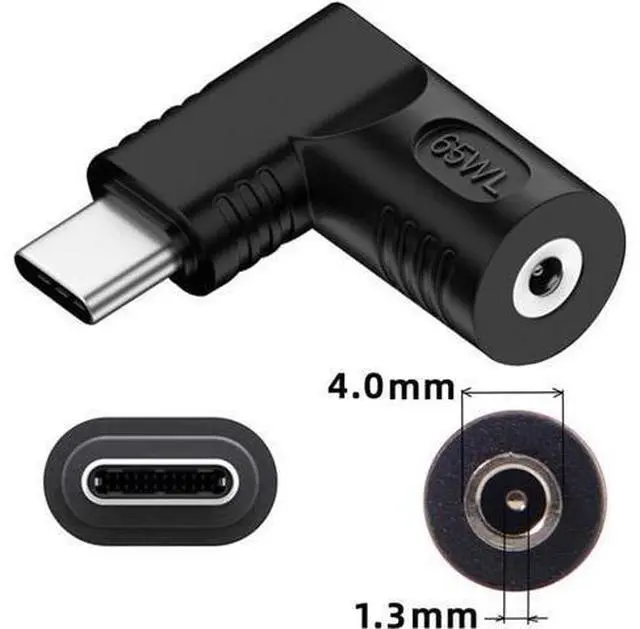 Alt view image 7 of 7 - DC Jack 4.0x1.3mm Input to USB-C Type-C Angled 90 Degree Power Plug Charge Adapter for Laptop Phone