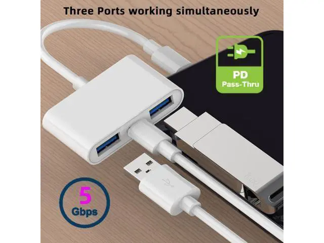 Alt view image 3 of 7 - 3 in 1 USB C to 2 USB 3.0 Socket OTG Adapter with PD 24W Charge for Laptop Tablet Phone