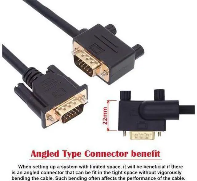 Alt view image 2 of 7 - 90 Degree Right Angled VGA RGB Male to Straight Male Extension Cable 3COAX+6C for Monitor Projector Computer