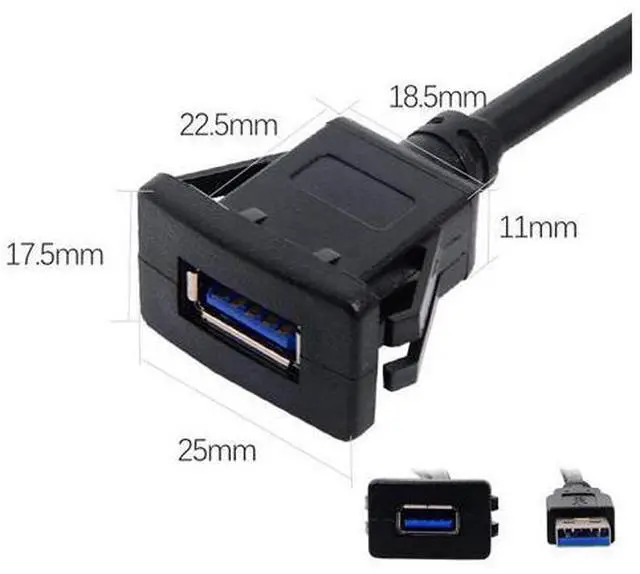Alt view image 5 of 7 - 1m Waterproof Single USB 3.0 Extension Latch Mount Car AUX Cable for Dashboard Panel