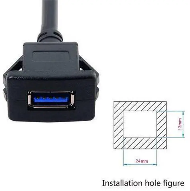 Alt view image 6 of 7 - 1m Waterproof Single USB 3.0 Extension Latch Mount Car AUX Cable for Dashboard Panel