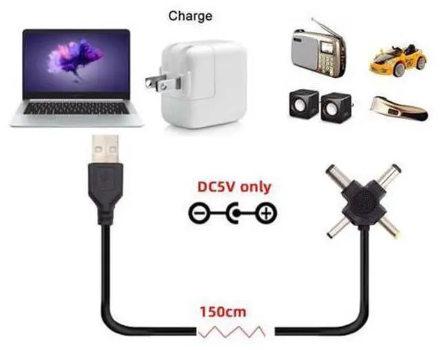 Alt view image 5 of 7 - 4 in 1 DC 5V 5.5x2.5mm 5.5x2.1mm 4.0x1.7mm 3.5x1.3mm to USB 2.0 Power Plug Barrel Connector Charge Cable 1.5M