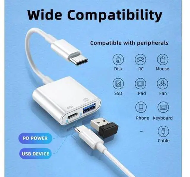 Alt view image 2 of 7 - 2 in 1 USB C to USB 3.0 Socket OTG Adapter with PD 24W Charge for Laptop Tablet Phone