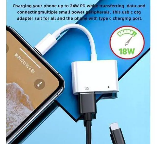 Alt view image 7 of 7 - 2 in 1 USB C to USB 3.0 Socket OTG Adapter with PD 24W Charge for Laptop Tablet Phone