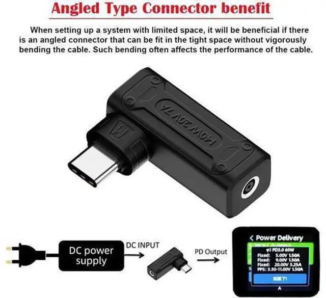 Alt view image 3 of 7 - 140W 100W DC Jack 4.5x3.0mm Input to USB-C Type-C Angled 90 Degree Power Plug Charge Adapter for Laptop Phone