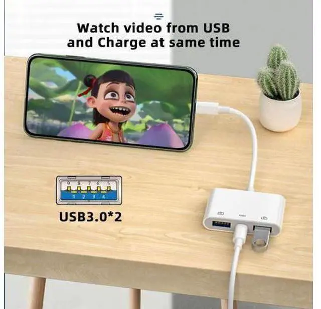 Alt view image 7 of 7 - 3 in 1 USB C to 2 USB 3.0 Socket OTG Adapter with PD 24W Charge for Laptop Tablet Phone