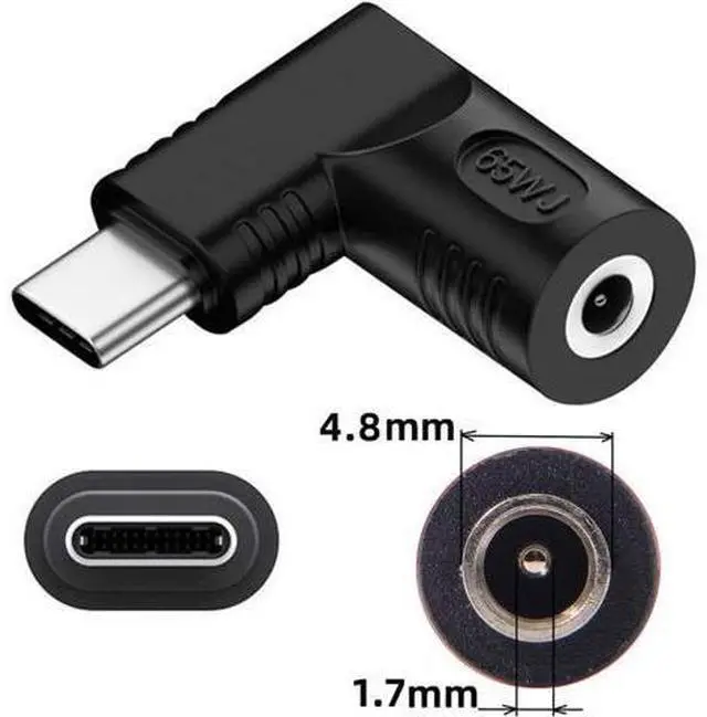 Alt view image 7 of 7 - DC Jack 4.8x1.7mm Input to USB-C Type-C Angled 90 Degree Power Plug Charge Adapter for Laptop Phone
