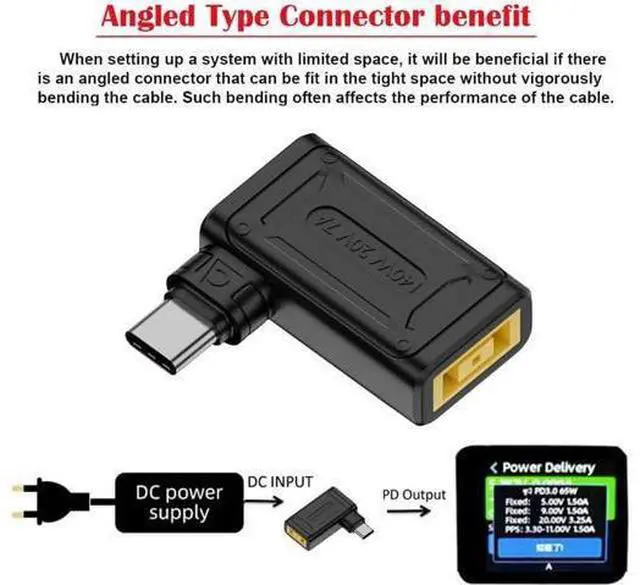 Alt view image 6 of 7 - 140W 100W Rectangle Jack Thinkpad X1 Input to USB-C Type-C Angled 90 Degree Power Plug Charge Adapter for Laptop Phone