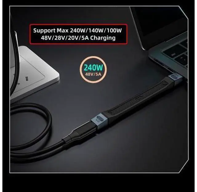 Alt view image 3 of 7 - USB C Short Flat Cable, USB 5.0 Type C Male to Female Extension Cable Support 80Gbps Data Transfer PD 240W Fast Charging 16K/8K/5K Video Output 0.42FT/13cm