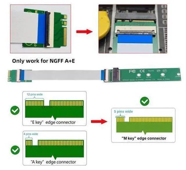 Alt view image 4 of 7 - 2230 A+E-Key Male to NVME M-Key Female Extension Cable for Laptop Mainboard SSD 2280