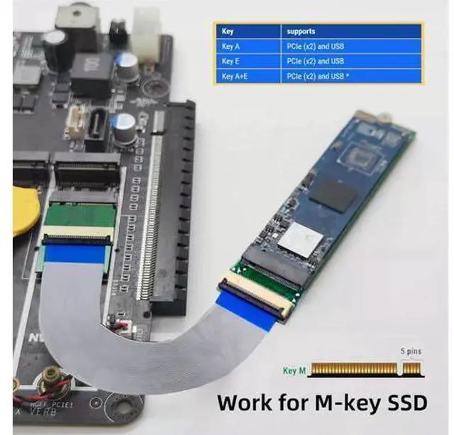 Alt view image 7 of 7 - 2230 A+E-Key Male to NVME M-Key Female Extension Cable for Laptop Mainboard SSD 2280