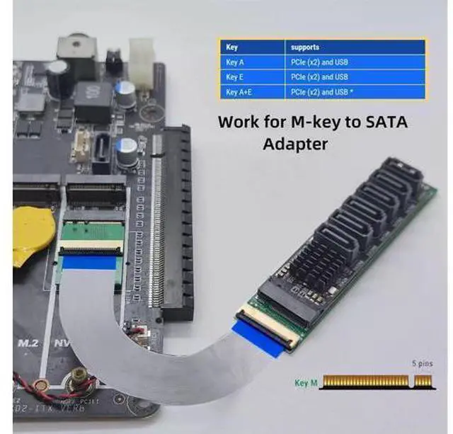Alt view image 6 of 7 - 2230 A+E-Key Male to NVME M-Key Female Extension Cable for Laptop Mainboard SSD 2280