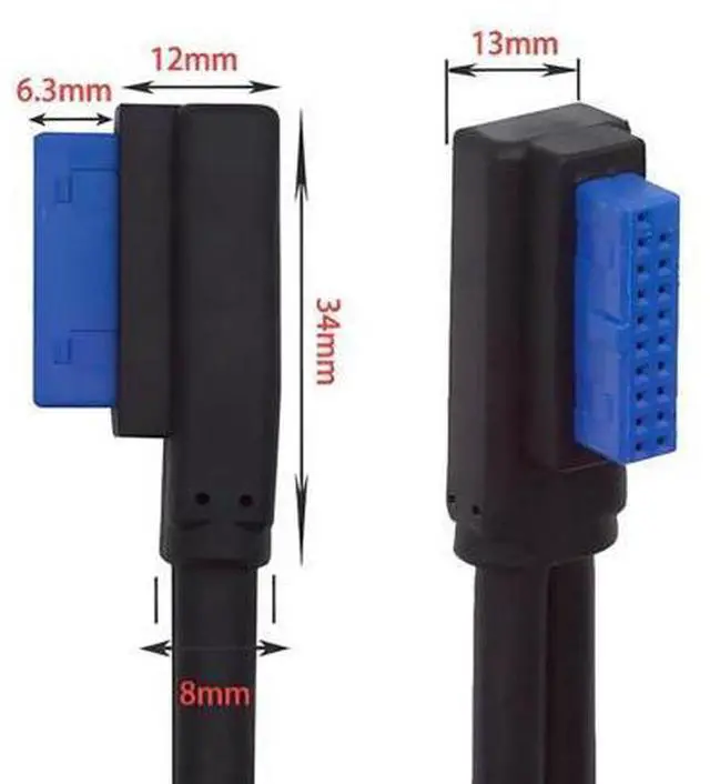 Alt view image 6 of 7 - 9.45Inch USB 3.0 Front Panel Header 19/20Pin Male to Female Mainboard Header Port 90 Degree Left Angled Extension Cable Adapter