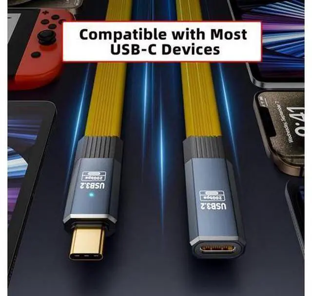 Alt view image 5 of 7 - USB C Flat Extension Cable,USB 3.2 Type C Male to Female Extension Cable Support 20Gbps Data Transfer PD 100W Fast Charging and 8K@60Hz Video 1.64FT/0.5M