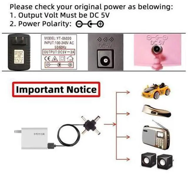 Alt view image 3 of 7 - 4 in 1 DC 5V 5.5x2.5mm 5.5x2.1mm 4.0x1.7mm 3.5x1.3mm to USB 2.0 Power Plug Barrel Connector Charge Cable 1.5M
