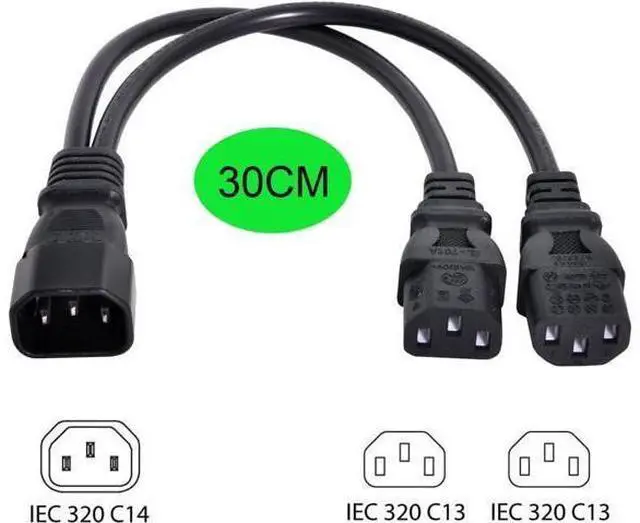 Alt view image 2 of 7 - Single C14 to Dual C13 5-13R Short Power Y Type Splitter Adapter Cable Cord