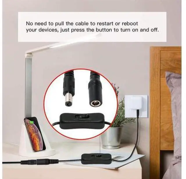 Alt view image 2 of 7 - DC Cable with On Off Power Switch Button DC 5.5x2.1mm Male to Female for DC 5V Desk Lamp Fan Camera
