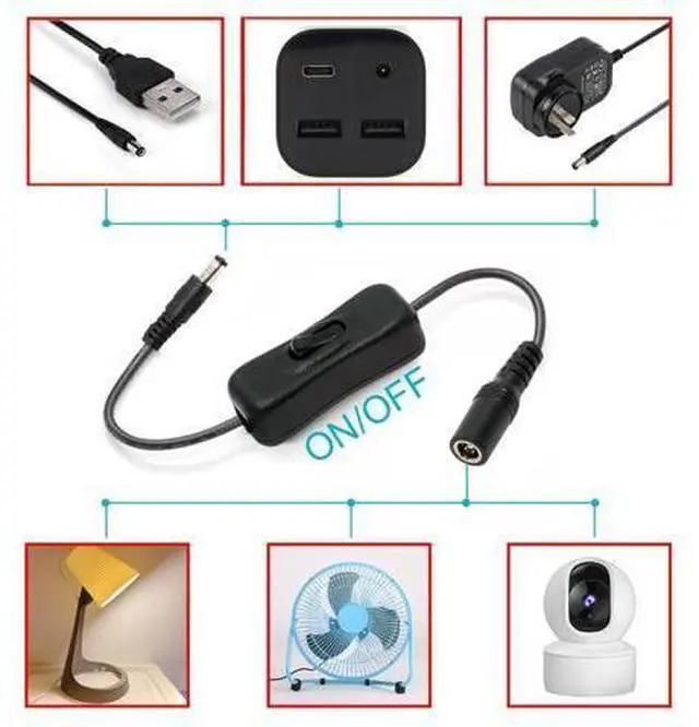 Alt view image 3 of 7 - DC Cable with On Off Power Switch Button DC 5.5x2.1mm Male to Female for DC 5V Desk Lamp Fan Camera