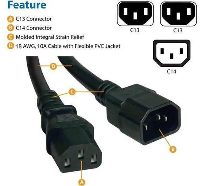 Alt view image 4 of 7 - Single C14 to Dual C13 5-13R Short Power Y Type Splitter Adapter Cable Cord