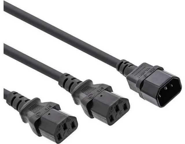 Alt view image 5 of 7 - Single C14 to Dual C13 5-13R Short Power Y Type Splitter Adapter Cable Cord