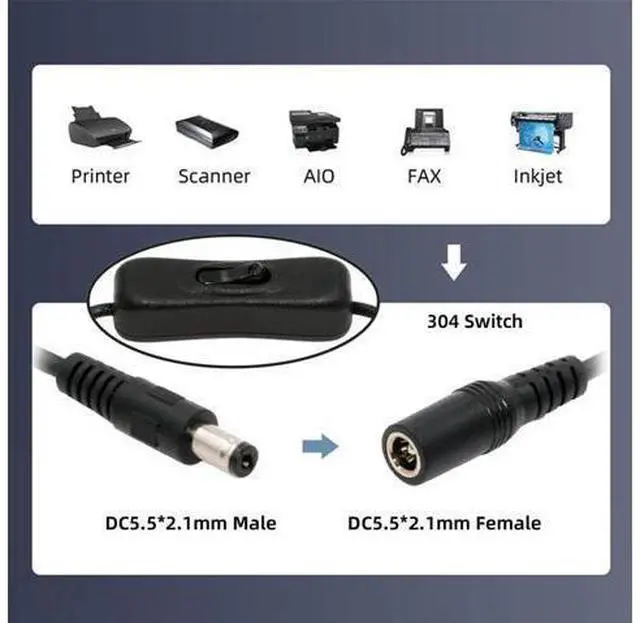 Alt view image 6 of 7 - DC Cable with On Off Power Switch Button DC 5.5x2.1mm Male to Female for DC 5V Desk Lamp Fan Camera