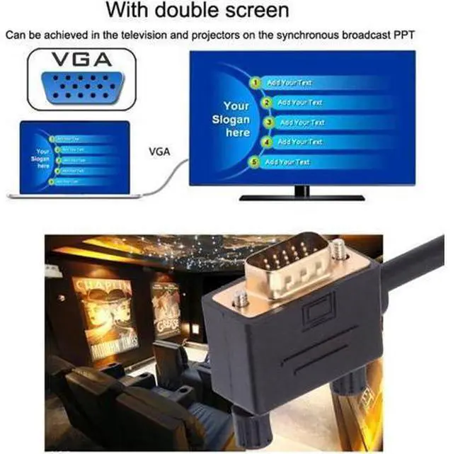 Alt view image 6 of 7 - 90 Degree Left Angled VGA RGB Male to Straight Male Extension Cable 3COAX+6C for Monitor Projector Computer